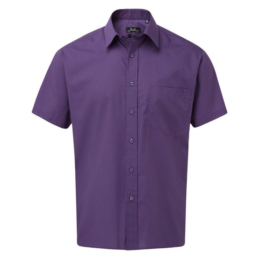 Premier Mens Short Sleeve Poplin Shirt / Purple